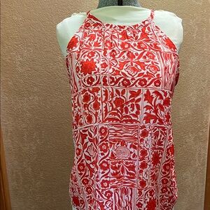 Ann Taylor Graphic Red and White Sleeveless Tank